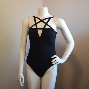 Pentagram strappy black bodysuit